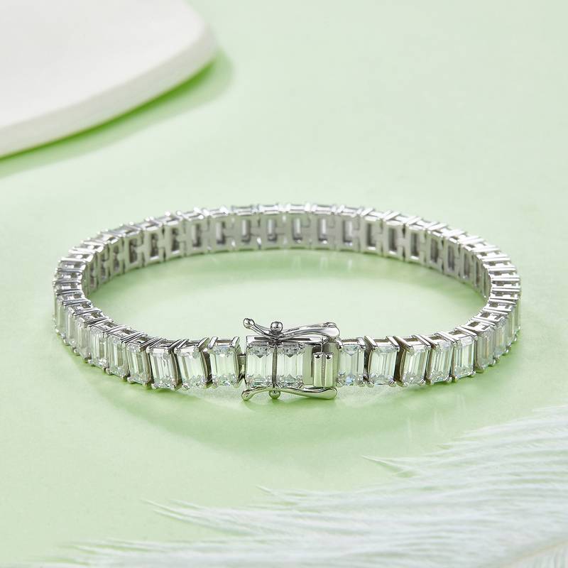 长方形拼石Tennis ChainS925银镀白金BraceletMoissanite0.5ct/粒DVVS